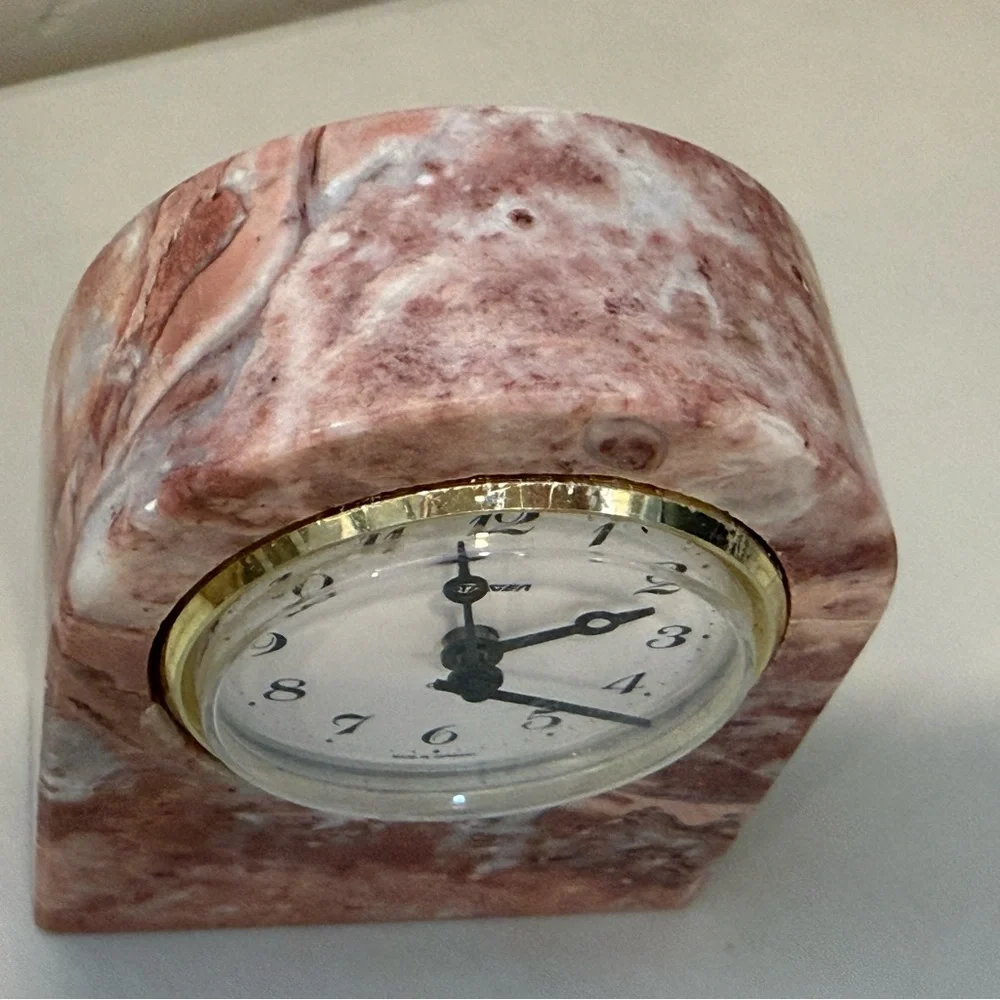 Vintage PINK GENUINE MARBLE STONE‎ DESK TOP/TABLE CLOCK  Steiger Quartz Germany